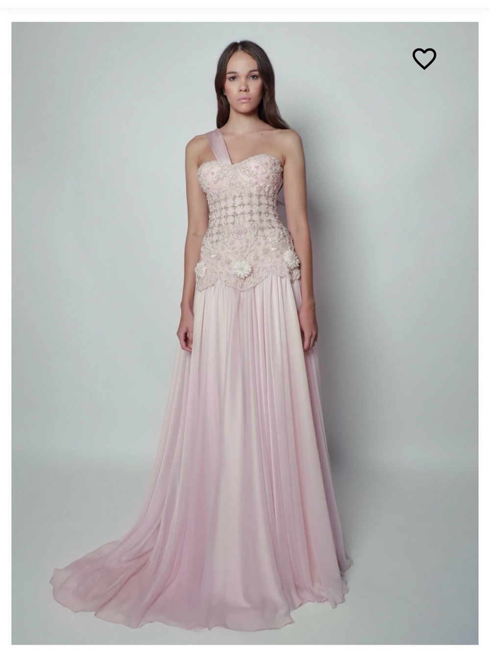Custom Couture Aleen Sabbagh Blush Pink Floral Appliqué Evening Gown